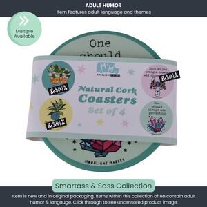 Moonlight Makers Funny Natural Cork Coasters – Set of 4
